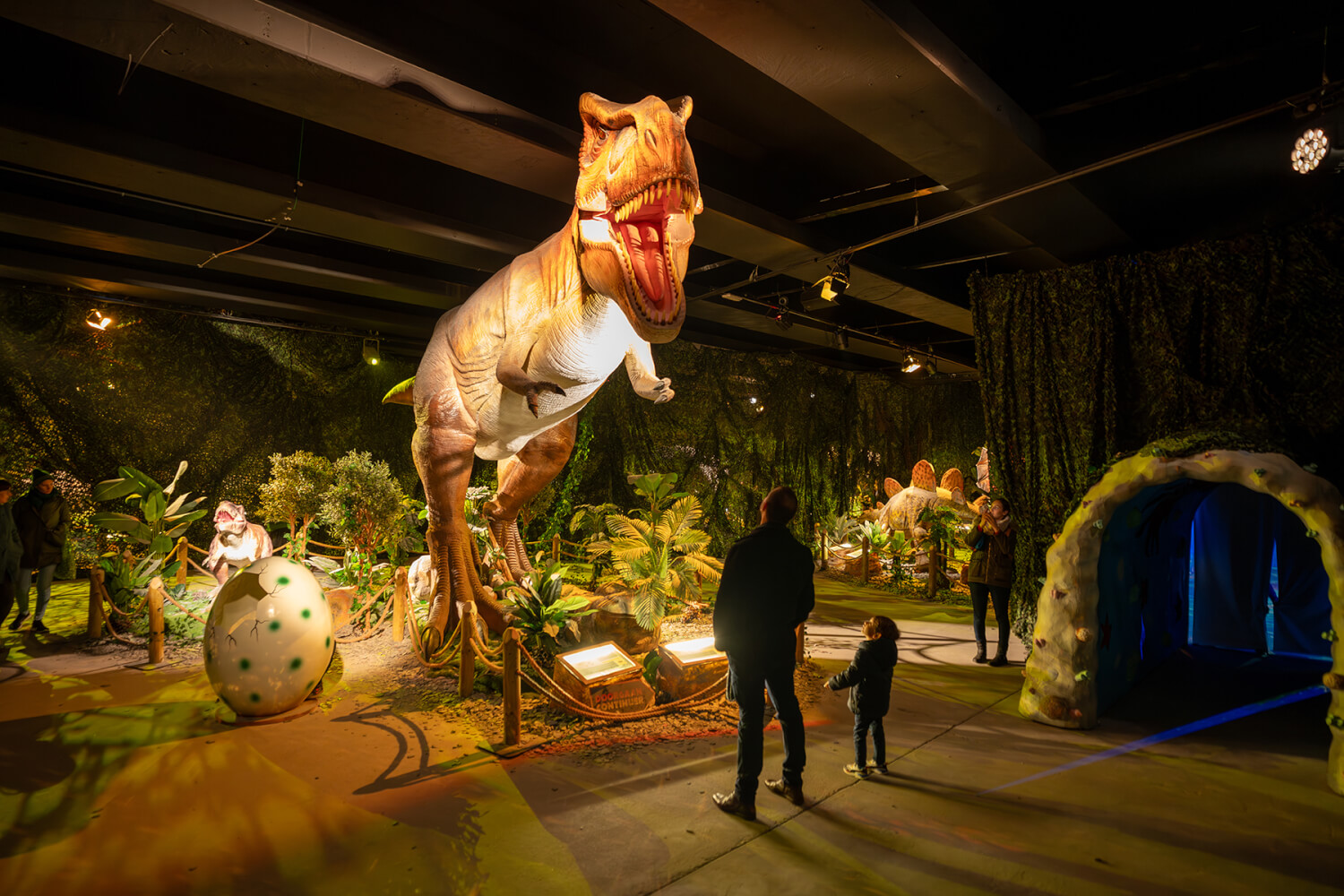 Giant animatronic T-Rex dino on display as part of the Dinos Alive traveling exhibit.